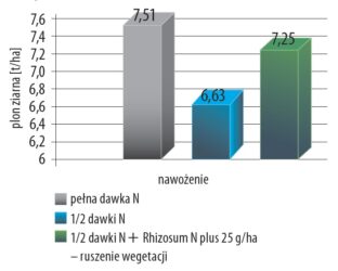 Wykres 4. Porównanie technologii nawożenia N– pszenica ozima, IUNG RZD Grabów, 2022 rok